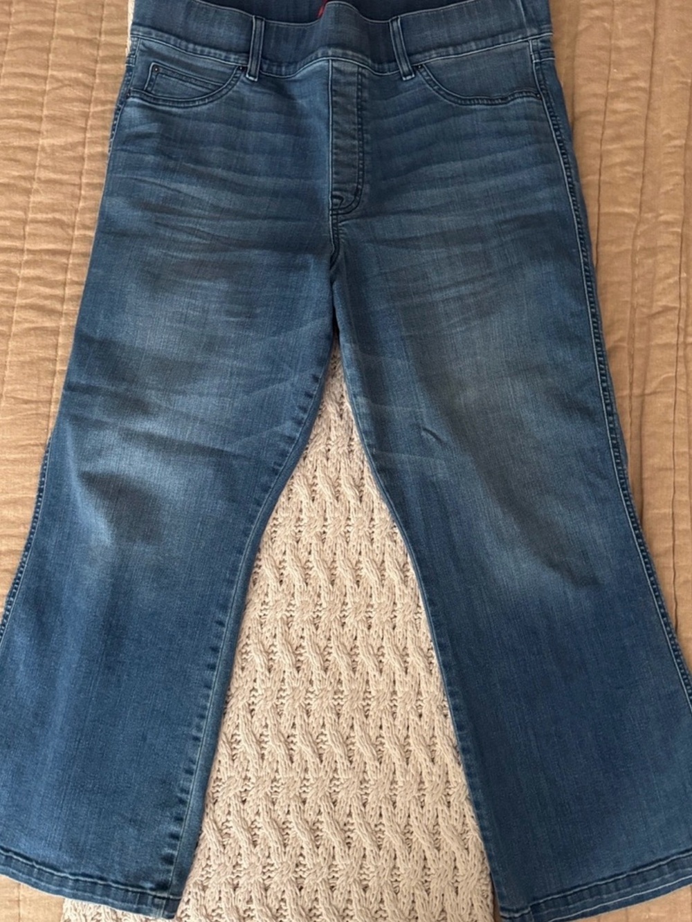 SPANX Blue Denim High-Waist Jeans with Red Logo Tag